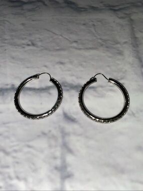 Silver- Tone Textured Hoop Earrings